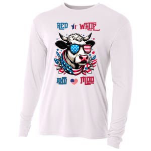 Funny Red White And Moo Patriotic Cow Usa Flag For 4th Of July Cooling Performance Long Sleeve Crew