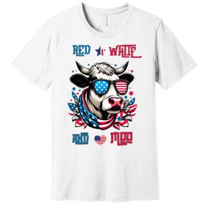 Funny Red White And Moo Patriotic Cow Usa Flag For 4th Of July Premium T-Shirt