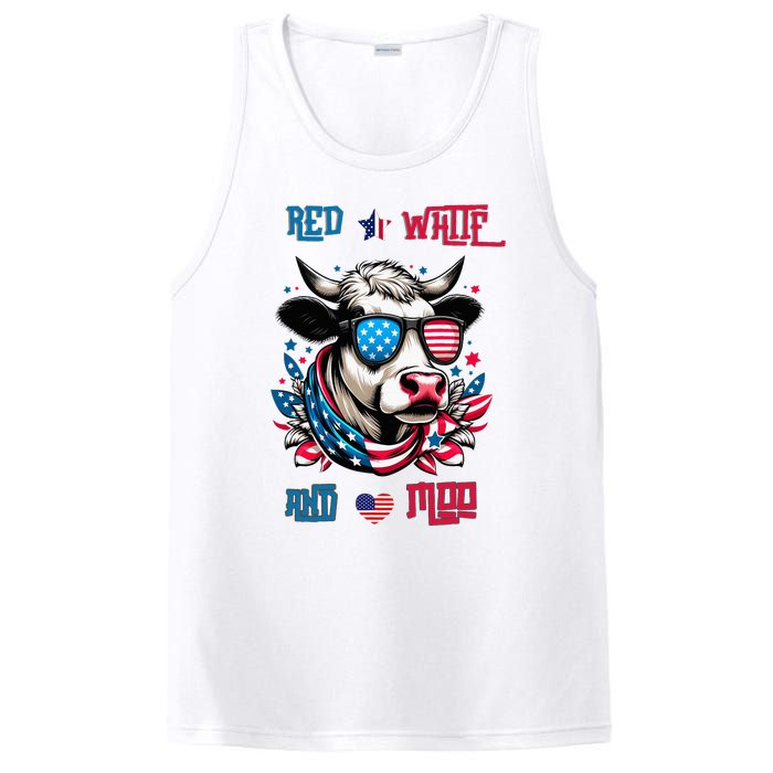 Funny Red White And Moo Patriotic Cow Usa Flag For 4th Of July PosiCharge Competitor Tank