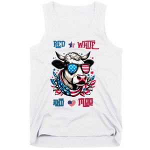 Funny Red White And Moo Patriotic Cow Usa Flag For 4th Of July Tank Top