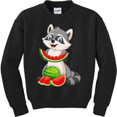 Funny Raccoon Watermelon Melon Summer Tropical Fruit Lovers Kids Sweatshirt