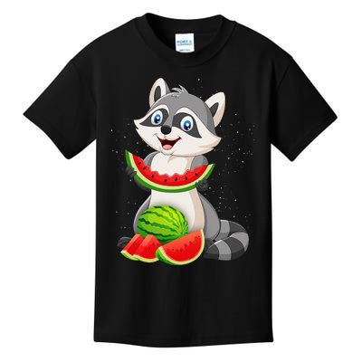 Funny Raccoon Watermelon Melon Summer Tropical Fruit Lovers Kids T-Shirt