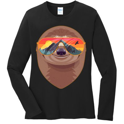 Funny Retro Wilderness Sloth Ladies Long Sleeve Shirt