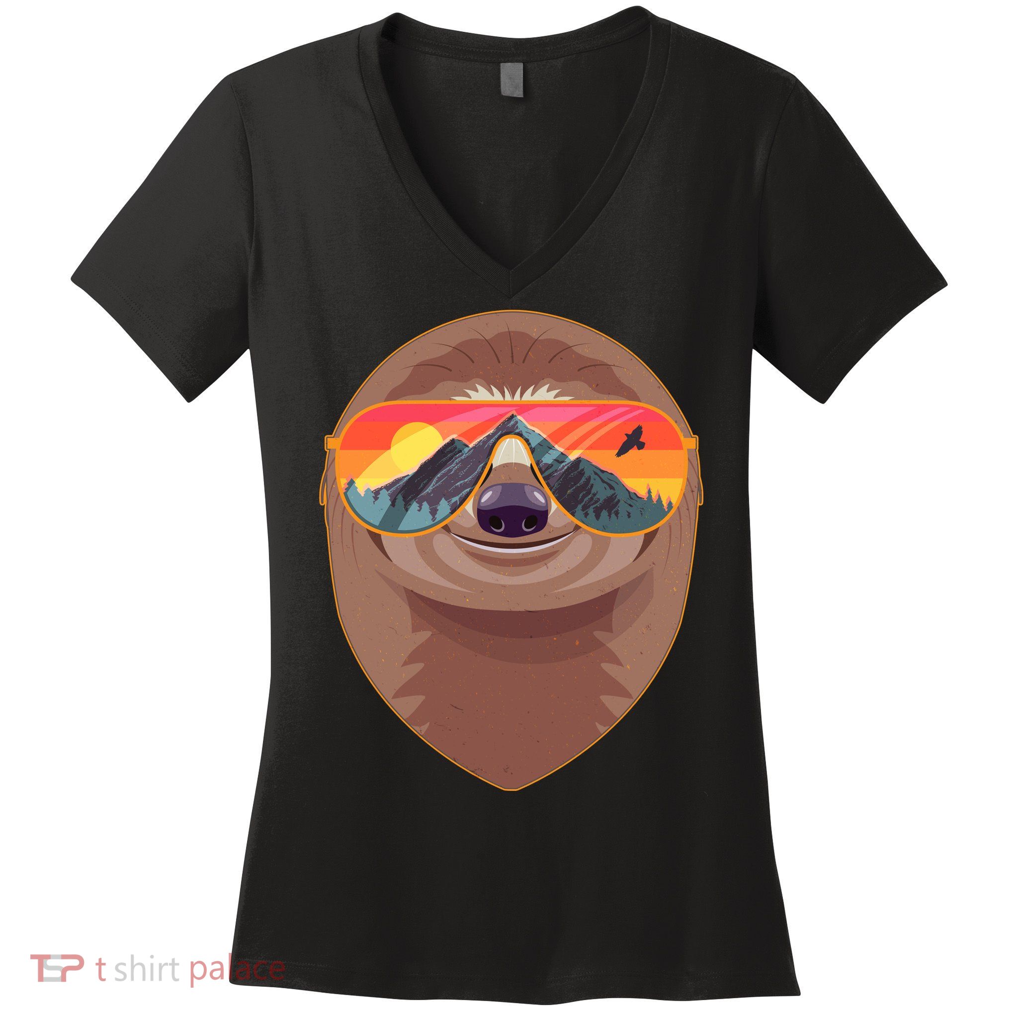 Funny Retro Wilderness Sloth Women's V-Neck T-Shirt