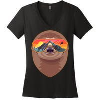 Funny Retro Wilderness Sloth Women's V-Neck T-Shirt