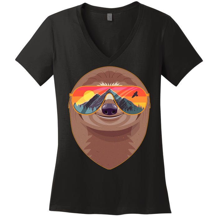 Funny Retro Wilderness Sloth Women's V-Neck T-Shirt