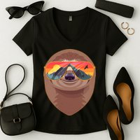 Funny Retro Wilderness Sloth Women's V-Neck T-Shirt