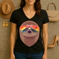 Funny Retro Wilderness Sloth Women's V-Neck T-Shirt