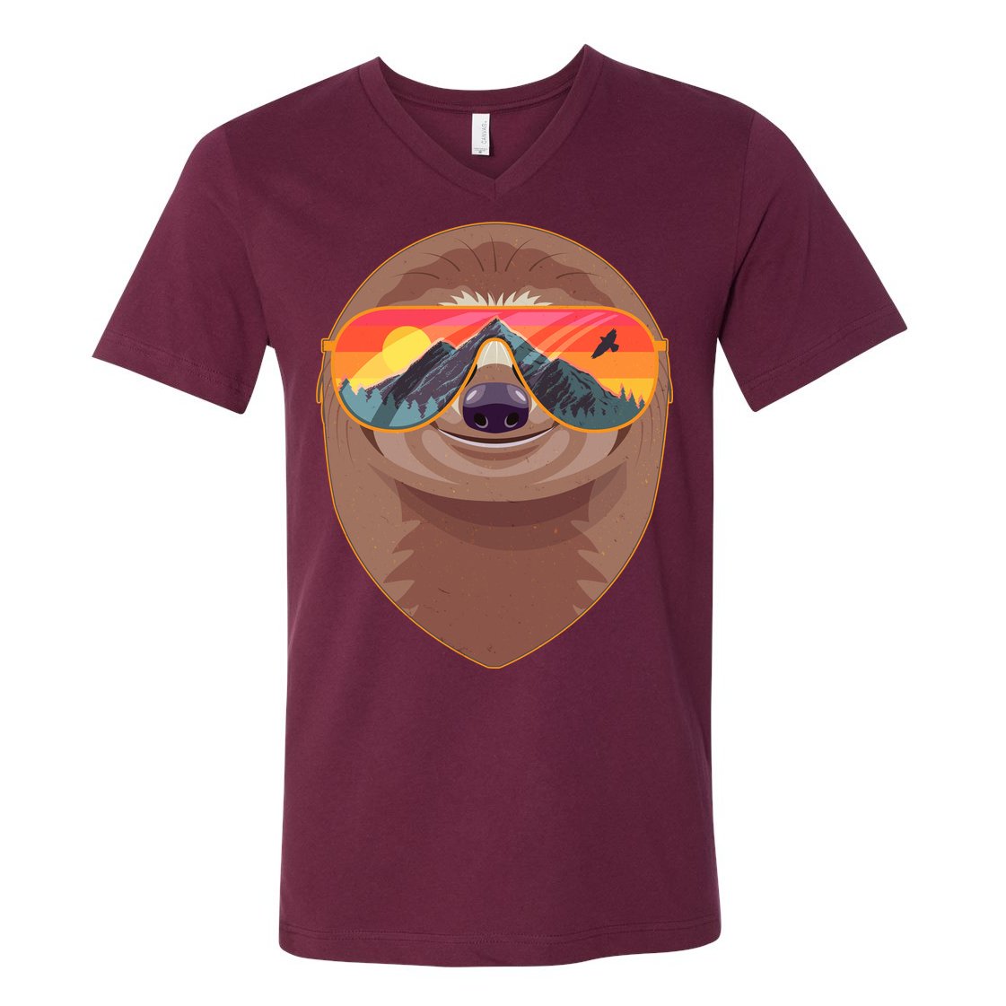 Funny Retro Wilderness Sloth V-Neck T-Shirt