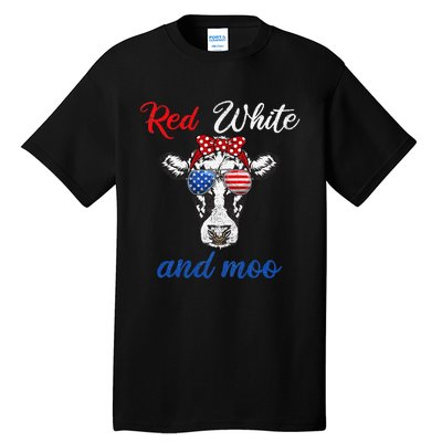 Funny Red White & Moo 4th Of July Apparel USA Patriotic Cow Tall T-Shirt