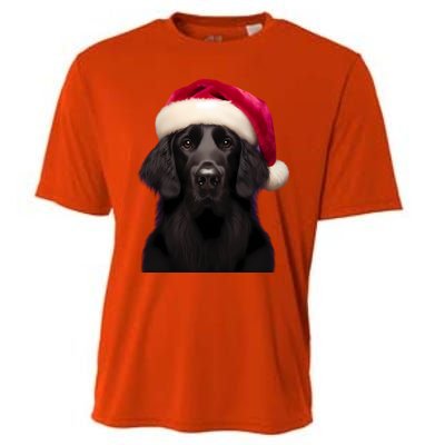 Flatcoated Retriever With Santa Hat Christmas Dog Owner Mom Gift Cooling Performance Crew T-Shirt