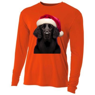 Flatcoated Retriever With Santa Hat Christmas Dog Owner Mom Gift Cooling Performance Long Sleeve Crew