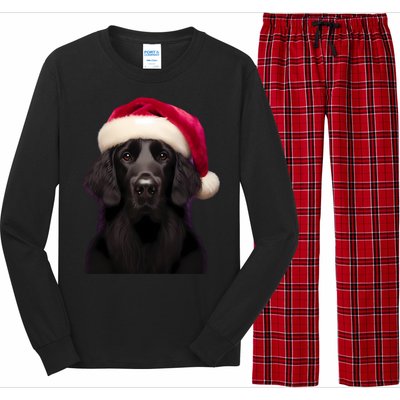 Flatcoated Retriever With Santa Hat Christmas Dog Owner Mom Gift Long Sleeve Pajama Set