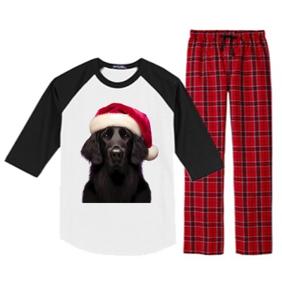 Flatcoated Retriever With Santa Hat Christmas Dog Owner Mom Gift Raglan Sleeve Pajama Set