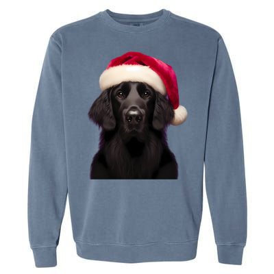 Flatcoated Retriever With Santa Hat Christmas Dog Owner Mom Gift Garment-Dyed Sweatshirt