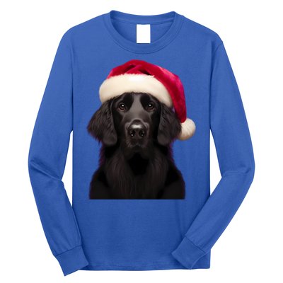 Flatcoated Retriever With Santa Hat Christmas Dog Owner Mom Gift Long Sleeve Shirt