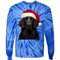 Flatcoated Retriever With Santa Hat Christmas Dog Owner Mom Gift Tie-Dye Long Sleeve Shirt