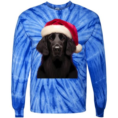 Flatcoated Retriever With Santa Hat Christmas Dog Owner Mom Gift Tie-Dye Long Sleeve Shirt