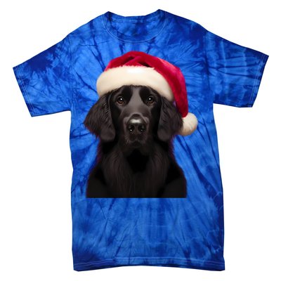 Flatcoated Retriever With Santa Hat Christmas Dog Owner Mom Gift Tie-Dye T-Shirt