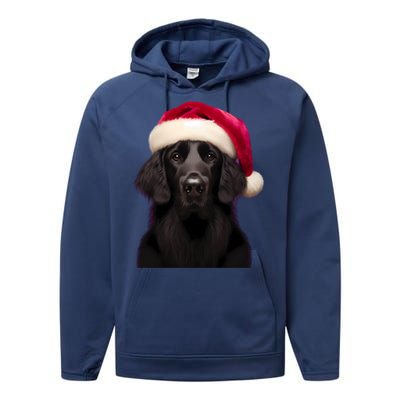 Flatcoated Retriever With Santa Hat Christmas Dog Owner Mom Gift Performance Fleece Hoodie