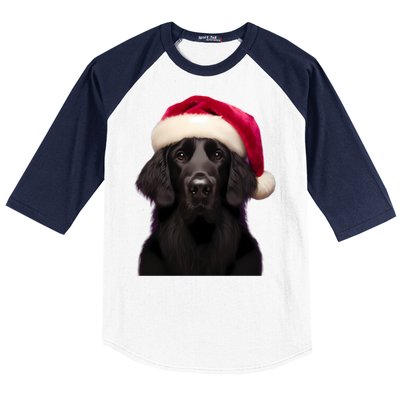 Flatcoated Retriever With Santa Hat Christmas Dog Owner Mom Gift Baseball Sleeve Shirt