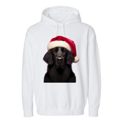 Flatcoated Retriever With Santa Hat Christmas Dog Owner Mom Gift Garment-Dyed Fleece Hoodie