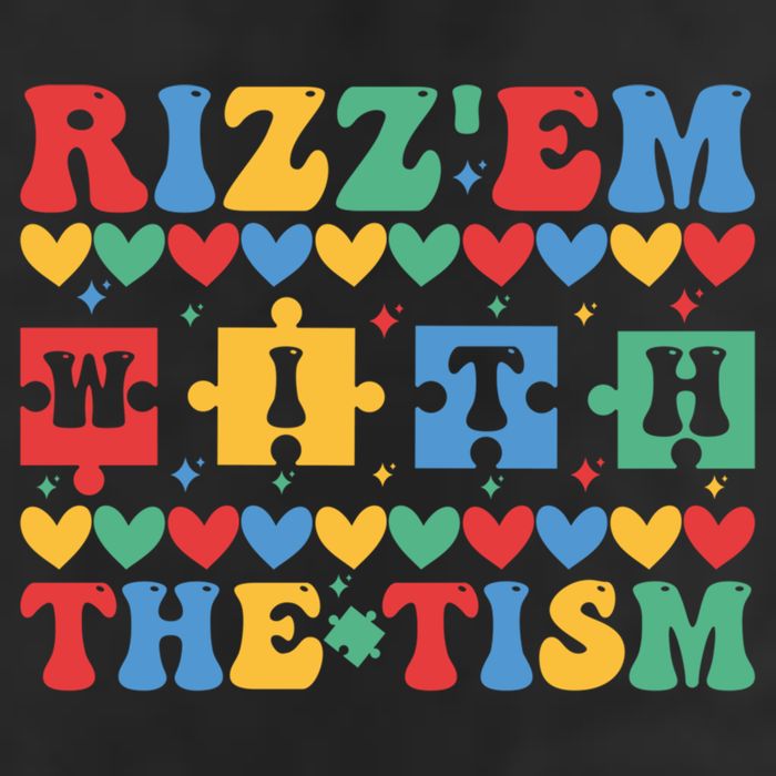 Funny RizzEm With The Tism Autism Awareness Outfit Gift 7 Panel Mesh Trucker Snapback Hat