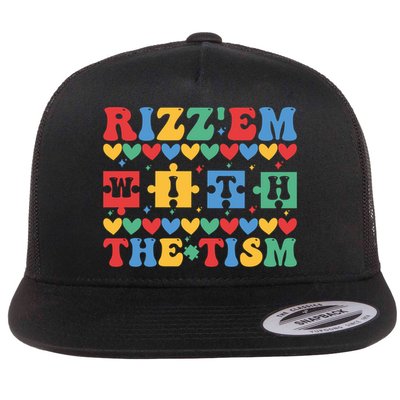 Funny RizzEm With The Tism Autism Awareness Outfit Gift Flatbill Hat