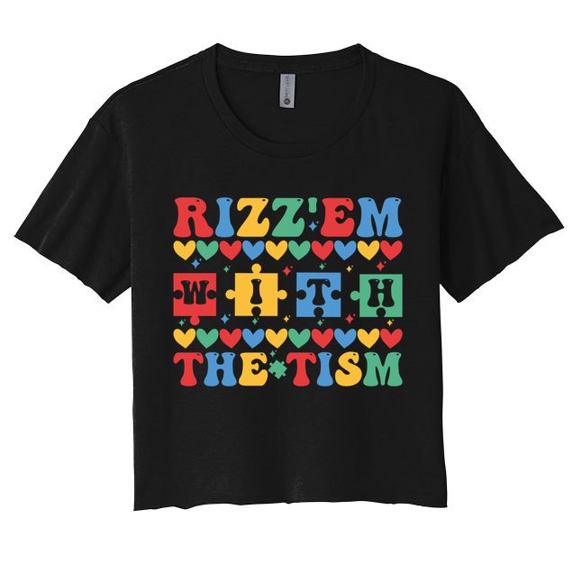 Funny RizzEm With The Tism Autism Awareness Outfit Gift Crop Top