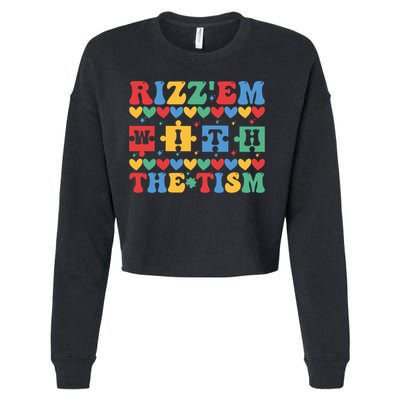 Funny RizzEm With The Tism Autism Awareness Outfit Gift Cropped Pullover Crew