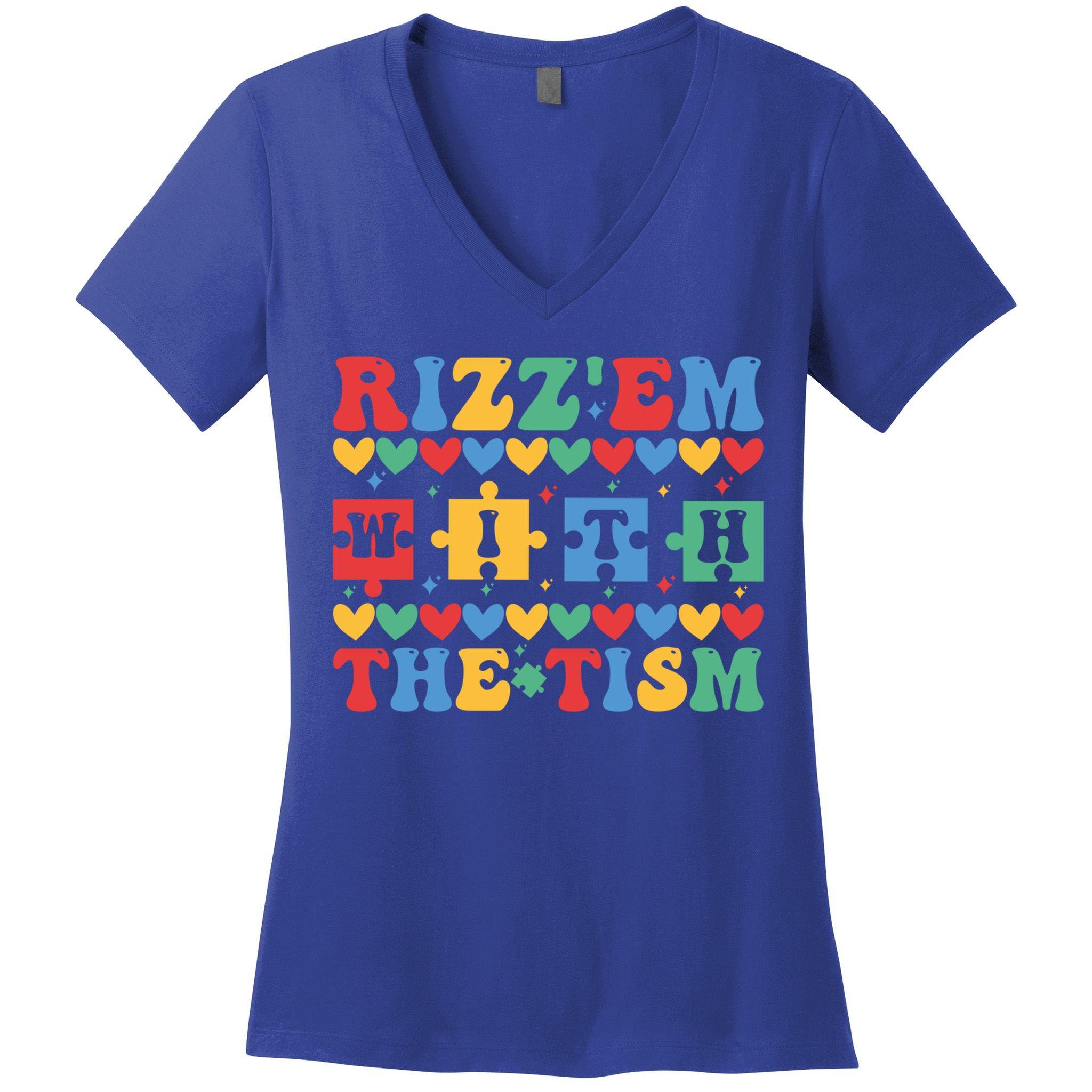 Funny RizzEm With The Tism Autism Awareness Outfit Gift Women's V-Neck T-Shirt