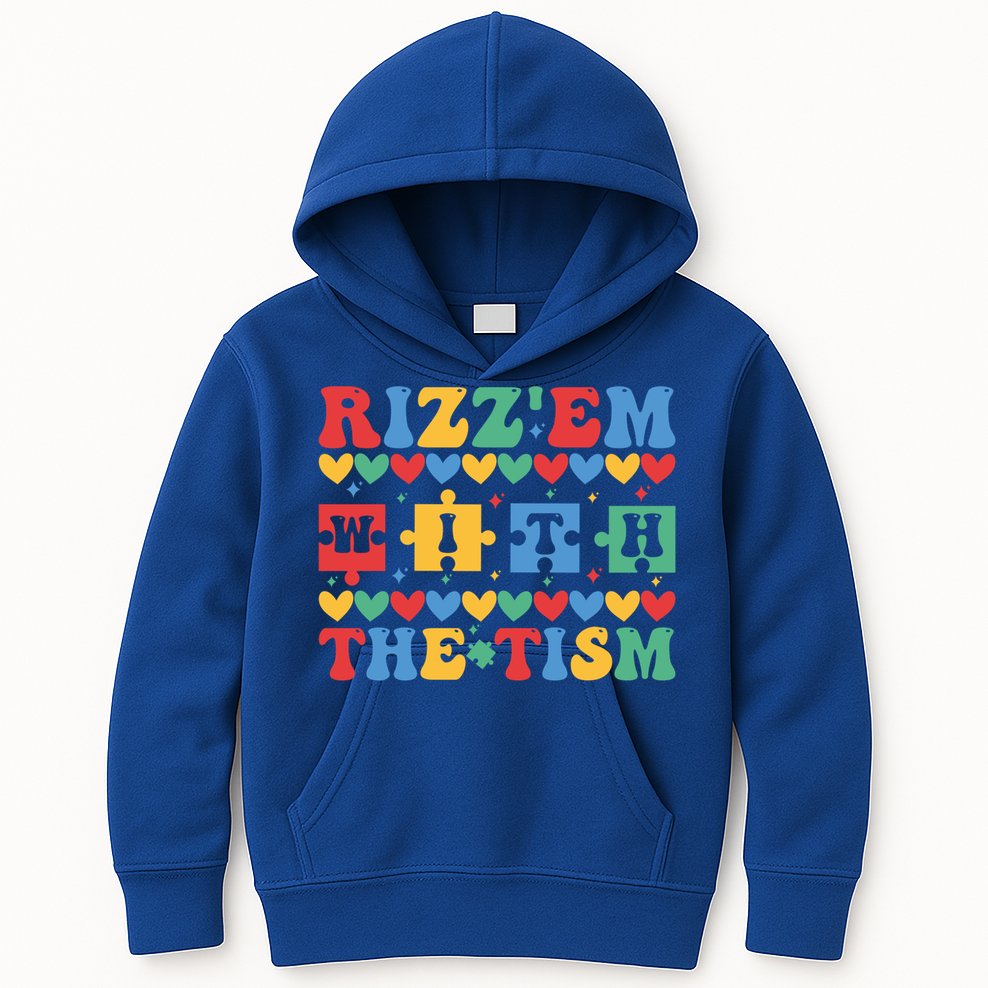 Funny RizzEm With The Tism Autism Awareness Outfit Gift Kids Hoodie