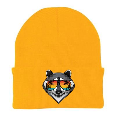 Funny Raccoon With Sunglasses Fun Retro Raccoon Animal Lover Knit Cap Winter Beanie