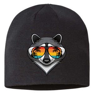 Funny Raccoon With Sunglasses Fun Retro Raccoon Animal Lover Sustainable Beanie