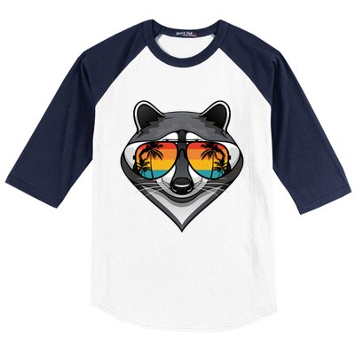 Funny Raccoon With Sunglasses Fun Retro Raccoon Animal Lover Baseball Sleeve Shirt