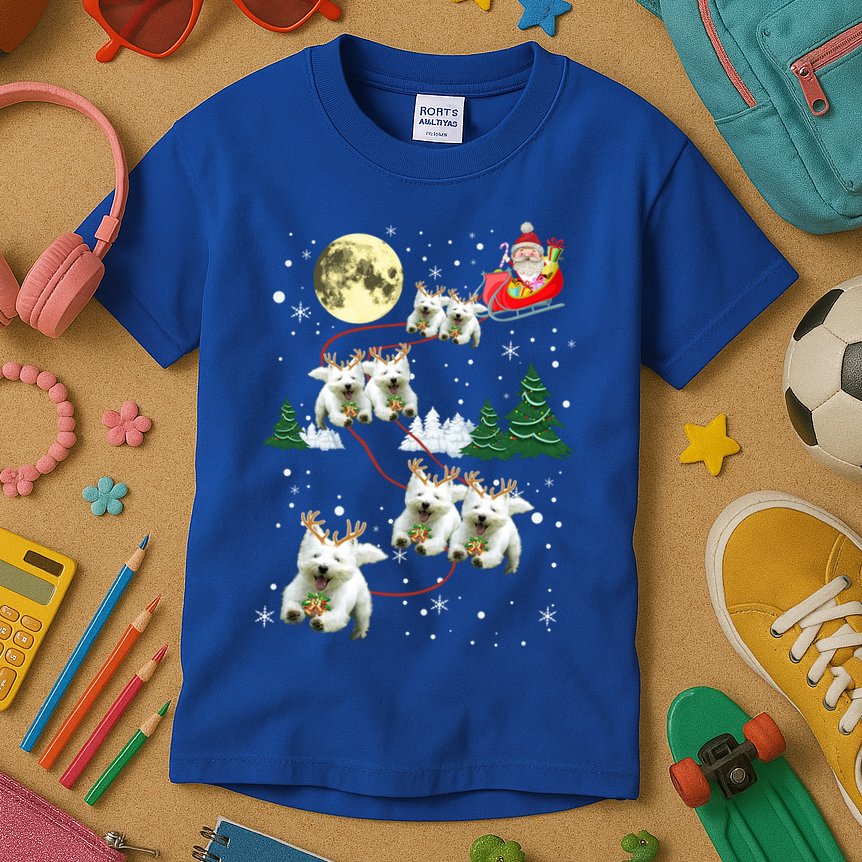 Funny Reindeer Westie Xmas Christmas Dog Lovers Gift Kids T-Shirt