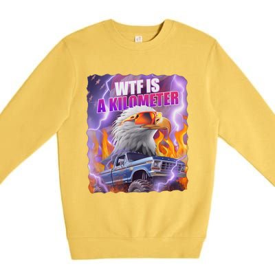 Funny Retro Wtf What Fck Is A Kilometer Vintage Style Premium Crewneck Sweatshirt