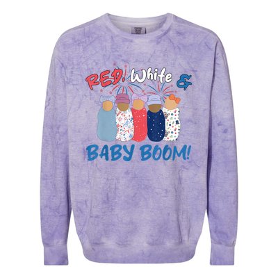 Funny Red White And Baby Boom Happy 4th Of July Nicu Nurse Colorblast Crewneck Sweatshirt