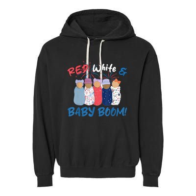 Funny Red White And Baby Boom Happy 4th Of July Nicu Nurse Garment-Dyed Fleece Hoodie