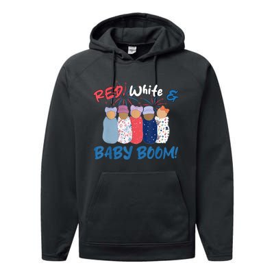 Funny Red White And Baby Boom Happy 4th Of July Nicu Nurse Performance Fleece Hoodie