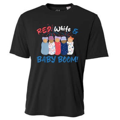 Funny Red White And Baby Boom Happy 4th Of July Nicu Nurse Cooling Performance Crew T-Shirt