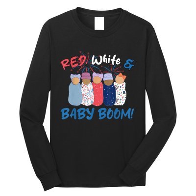 Funny Red White And Baby Boom Happy 4th Of July Nicu Nurse Long Sleeve Shirt