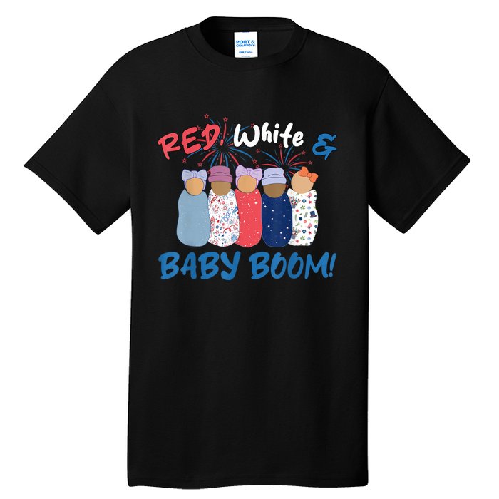 Funny Red White And Baby Boom Happy 4th Of July Nicu Nurse Tall T-Shirt