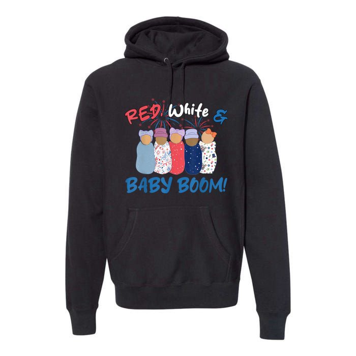 Funny Red White And Baby Boom Happy 4th Of July Nicu Nurse Premium Hoodie