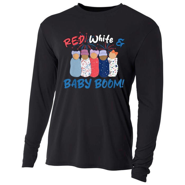 Funny Red White And Baby Boom Happy 4th Of July Nicu Nurse Cooling Performance Long Sleeve Crew