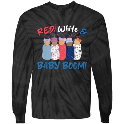 Funny Red White And Baby Boom Happy 4th Of July Nicu Nurse Tie-Dye Long Sleeve Shirt