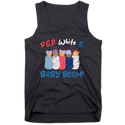 Funny Red White And Baby Boom Happy 4th Of July Nicu Nurse Tank Top