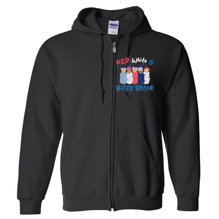 Funny Red White And Baby Boom Happy 4th Of July Nicu Nurse Full Zip Hoodie