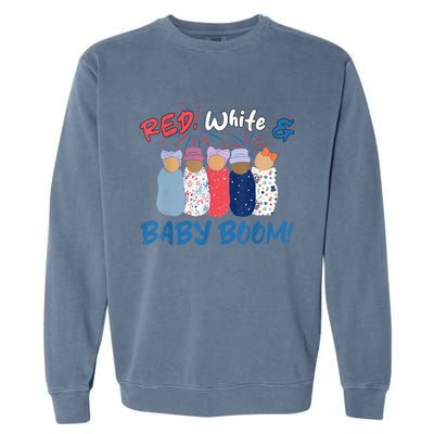 Funny Red White And Baby Boom Happy 4th Of July Nicu Nurse Garment-Dyed Sweatshirt