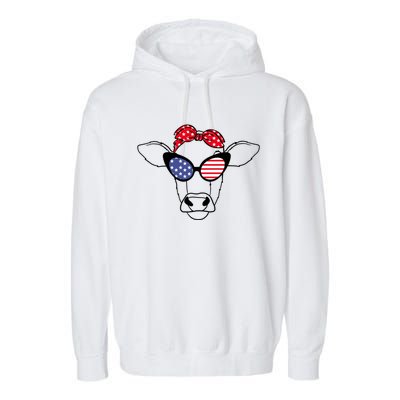 Funny Red White And Moo 4th Of July Usa Patriotic Cow Funny Gift Garment-Dyed Fleece Hoodie